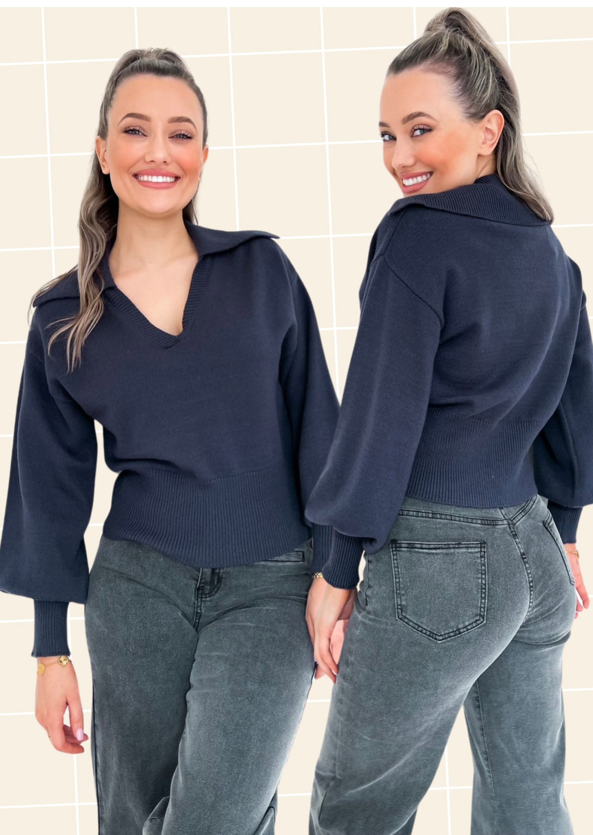 Johnny Collar Knit - Charcoal