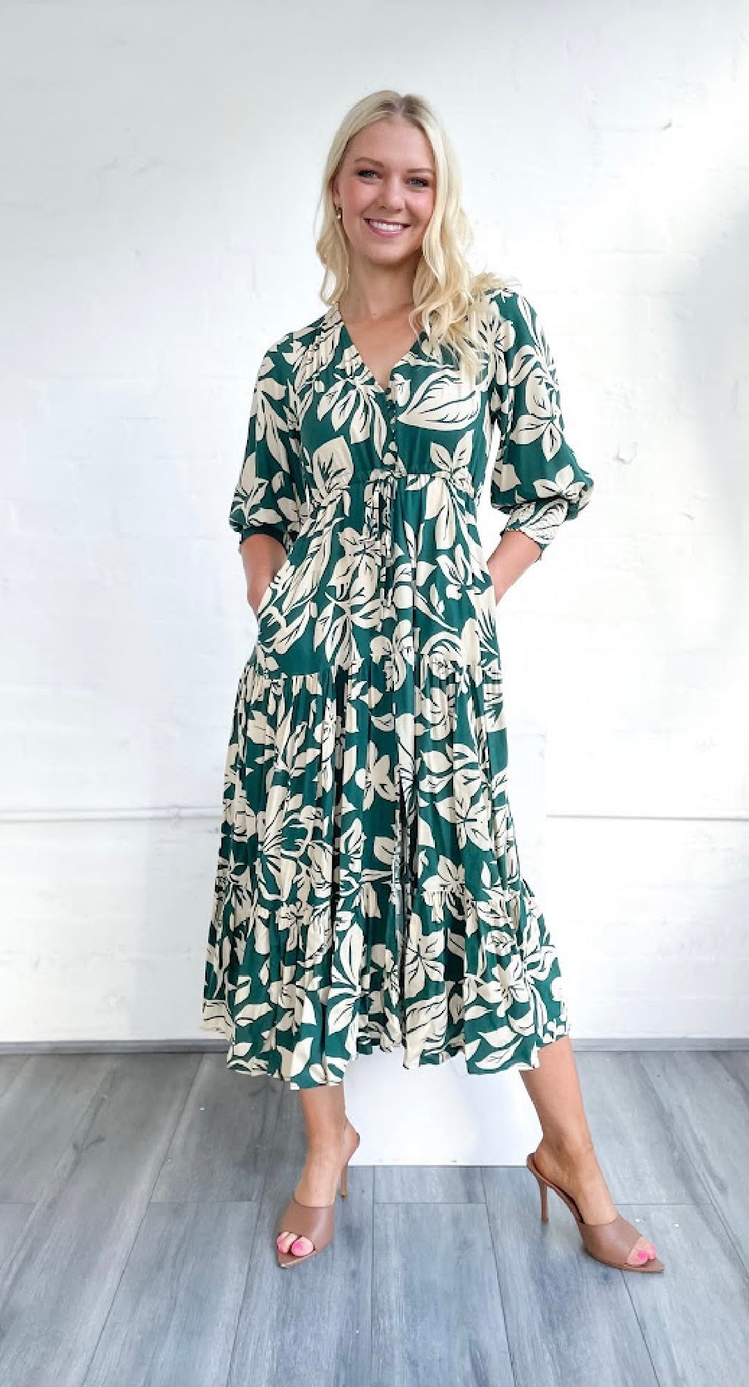 Annabelle Mono Maxi Dress- Green/Cream
