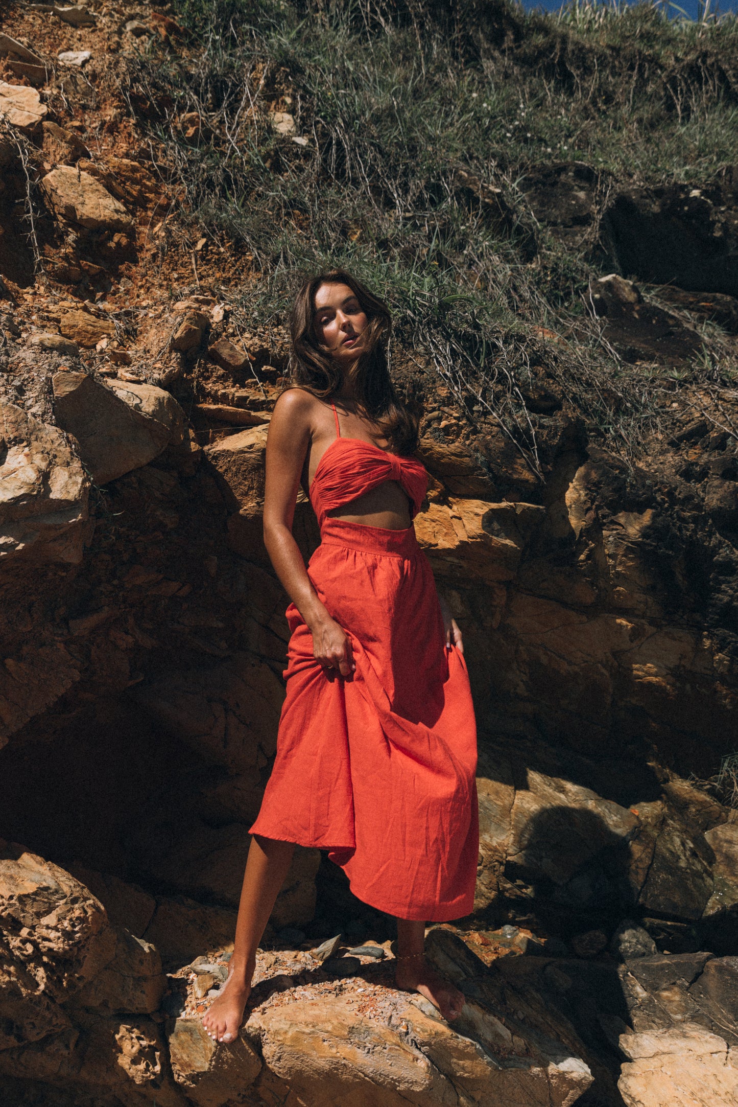 Boat Linen Dress - Spice