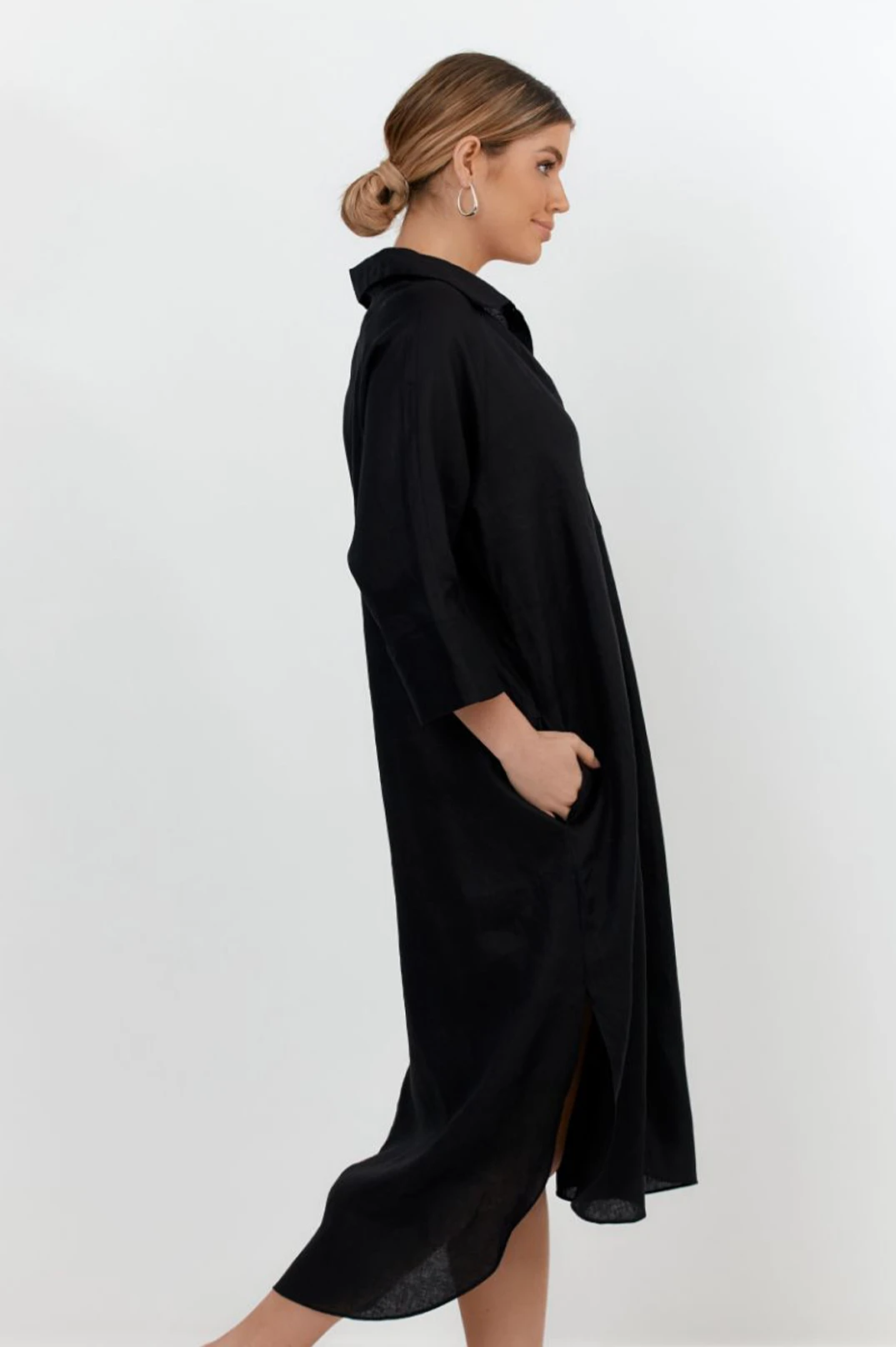 Gia Linen Shirt Dress (Black)