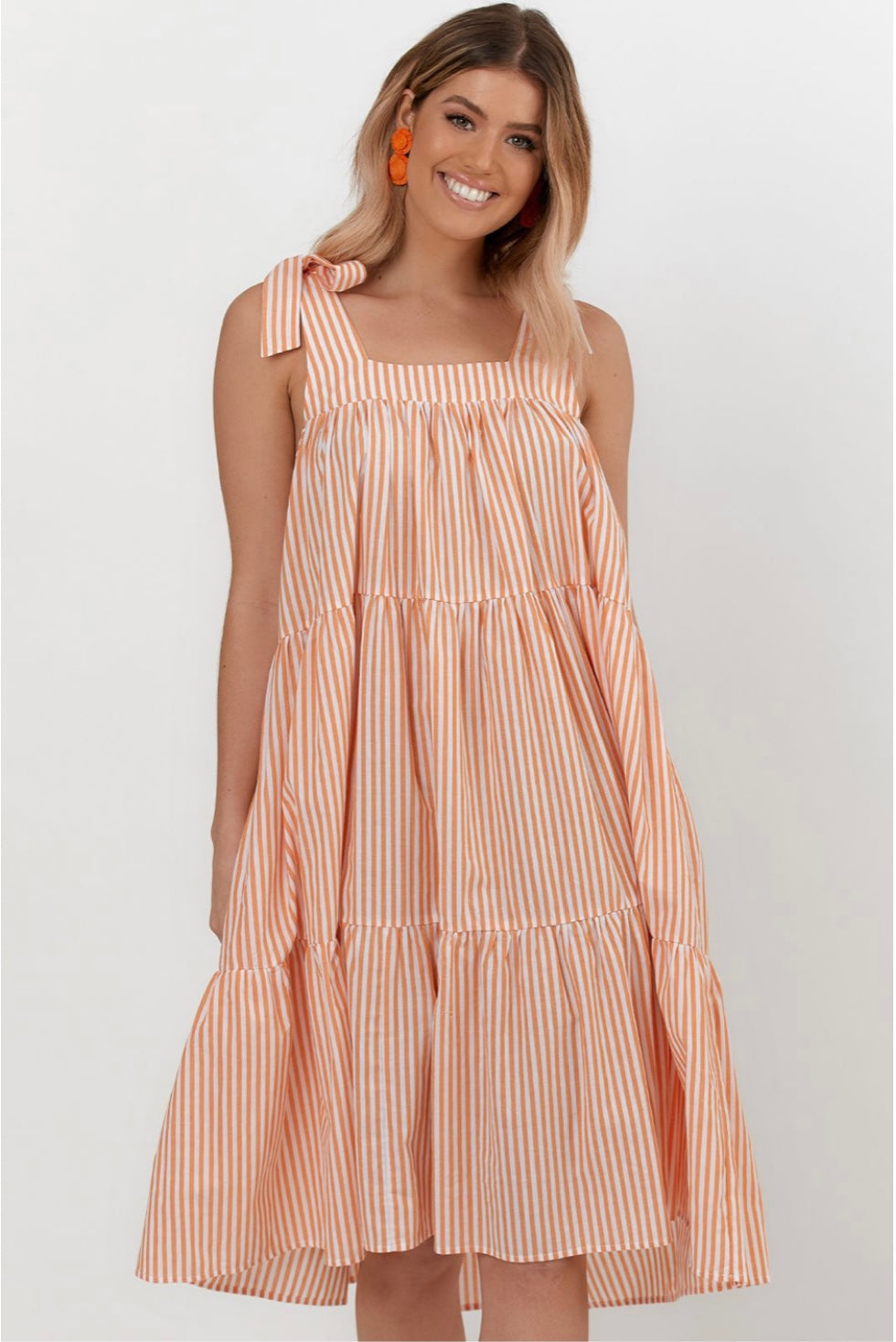 Poppy Stripe Tie Dress - Orange