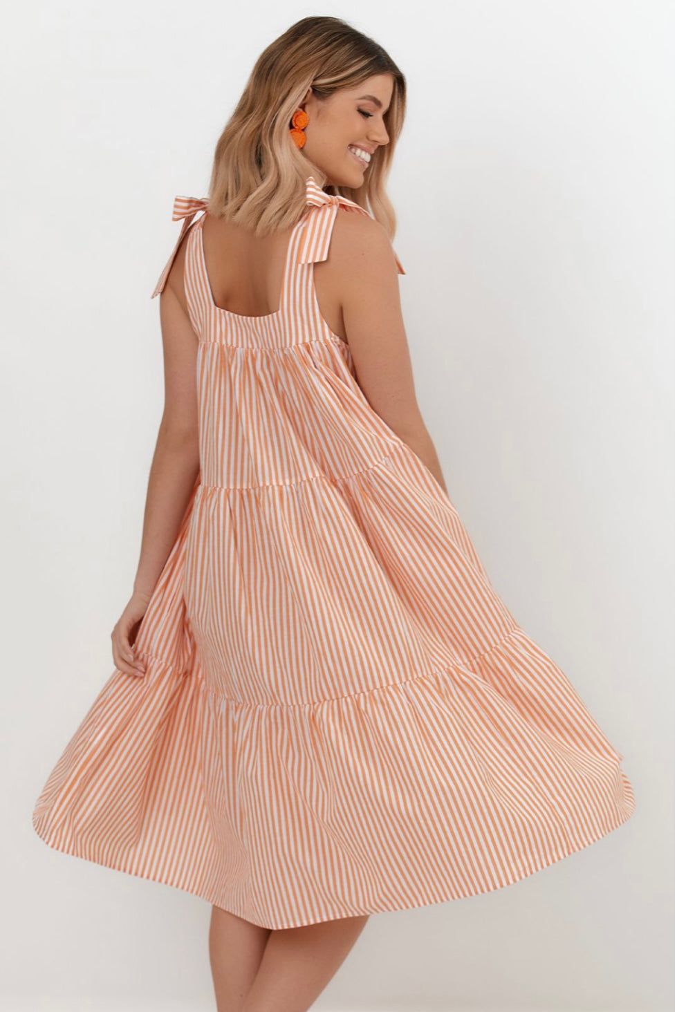 Poppy Stripe Tie Dress - Orange