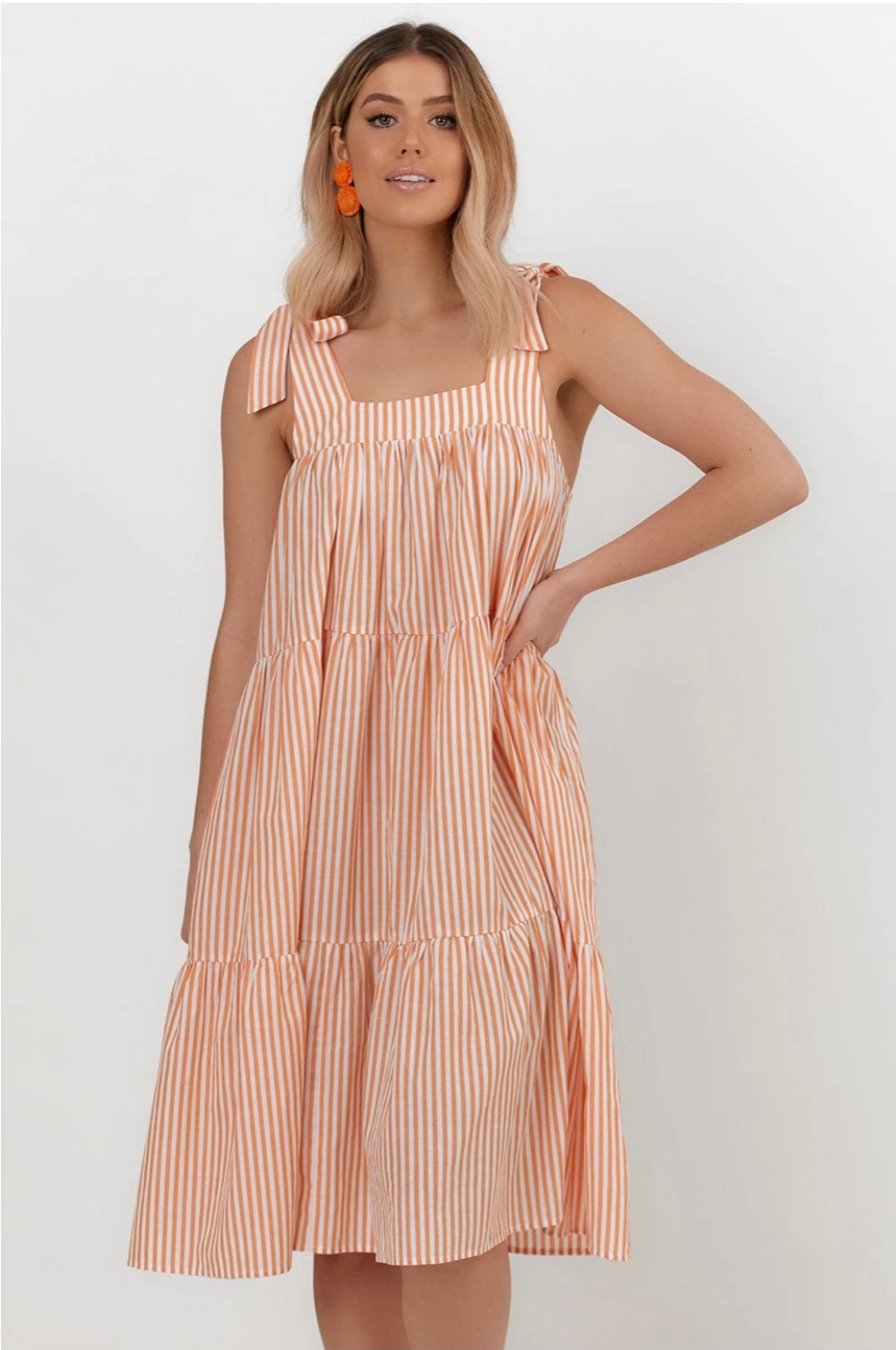 Poppy Stripe Tie Dress - Orange