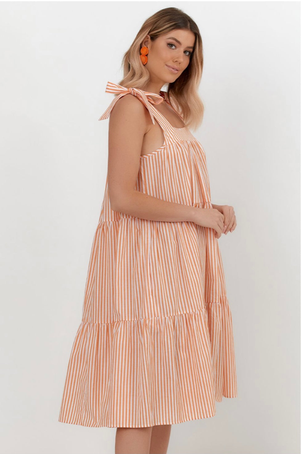 Poppy Stripe Tie Dress - Orange