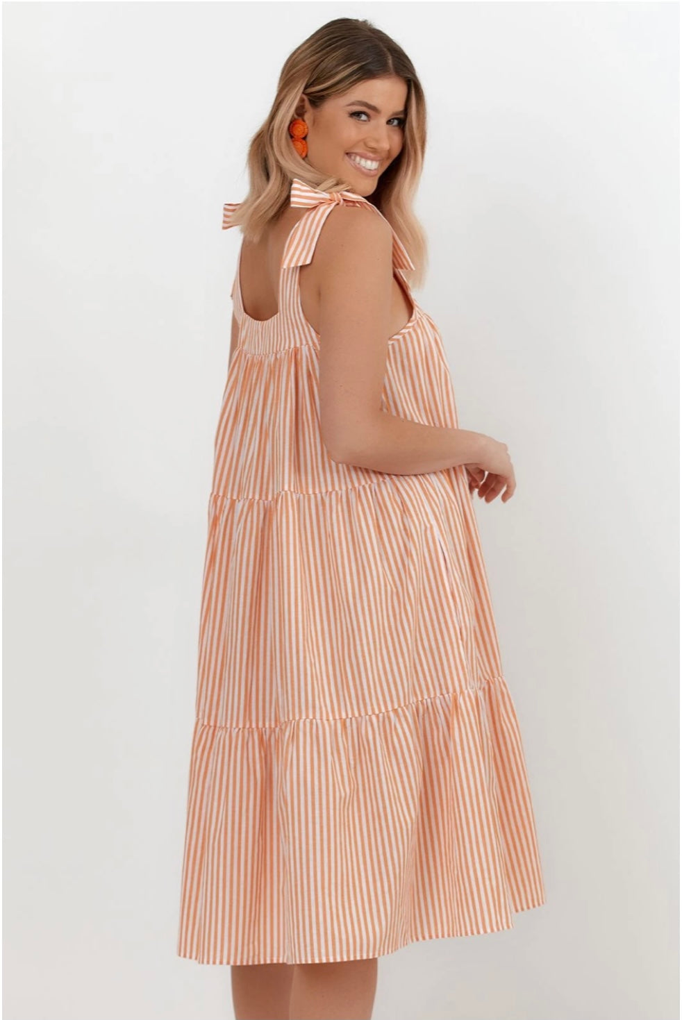 Poppy Stripe Tie Dress - Orange