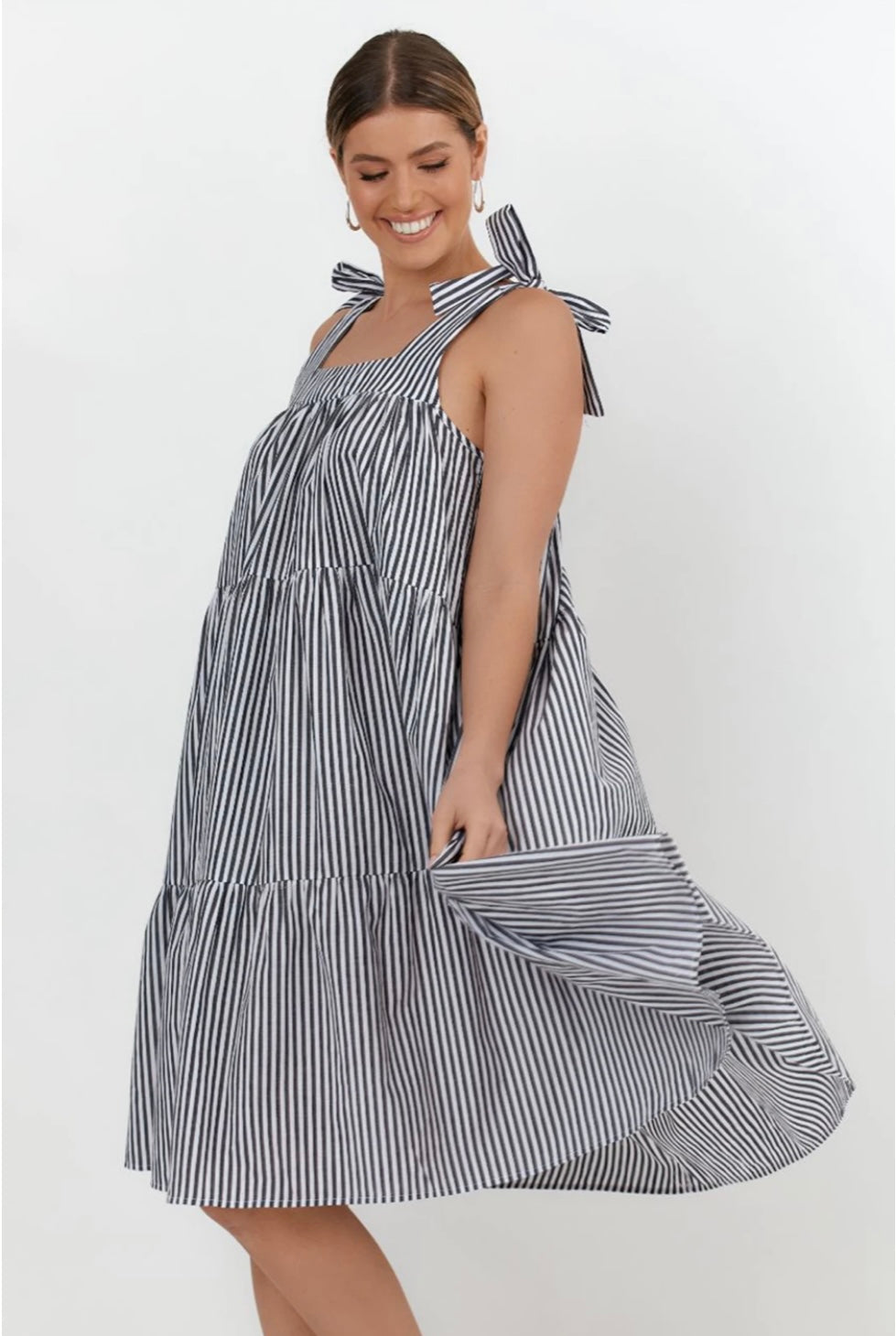 Poppy Stripe Tie Dress - Black