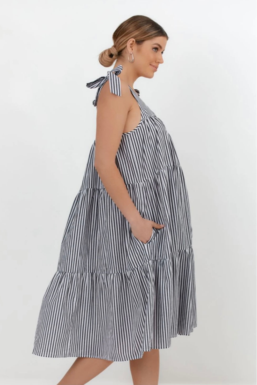 Poppy Stripe Tie Dress - Black