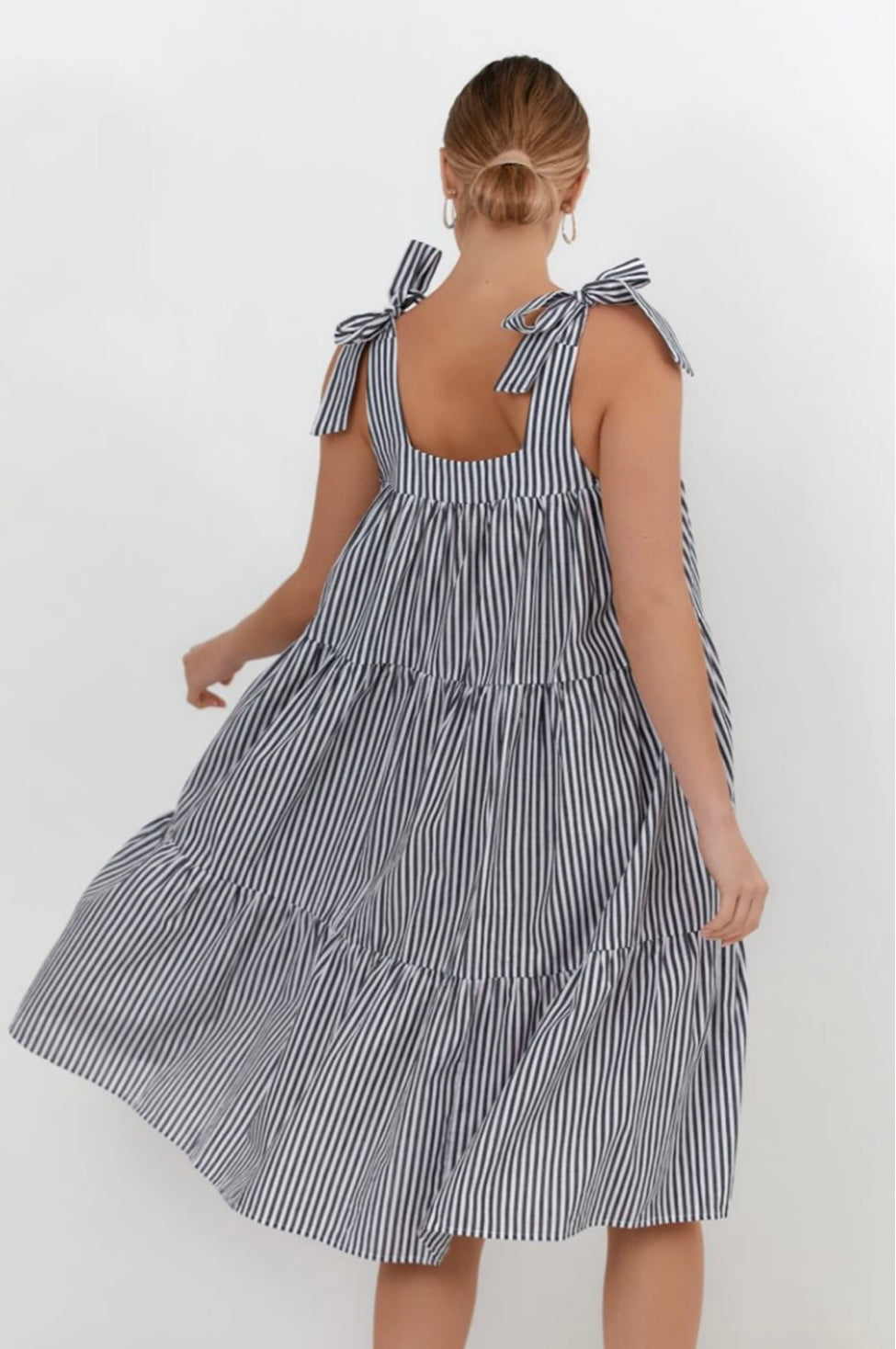 Poppy Stripe Tie Dress - Black