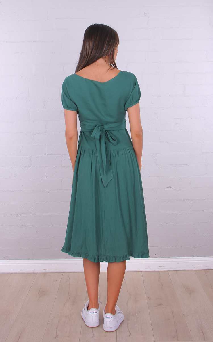 Wrap Front Midi Dress - Green