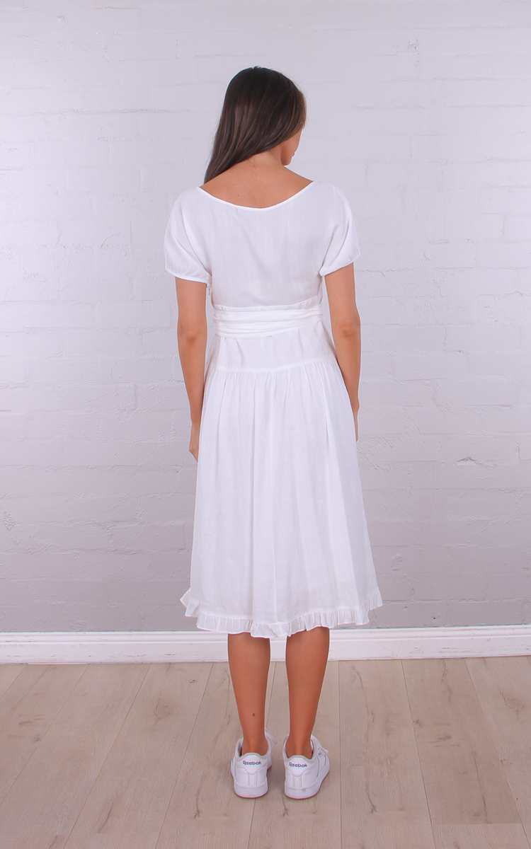 Wrap Front Midi Dress - White