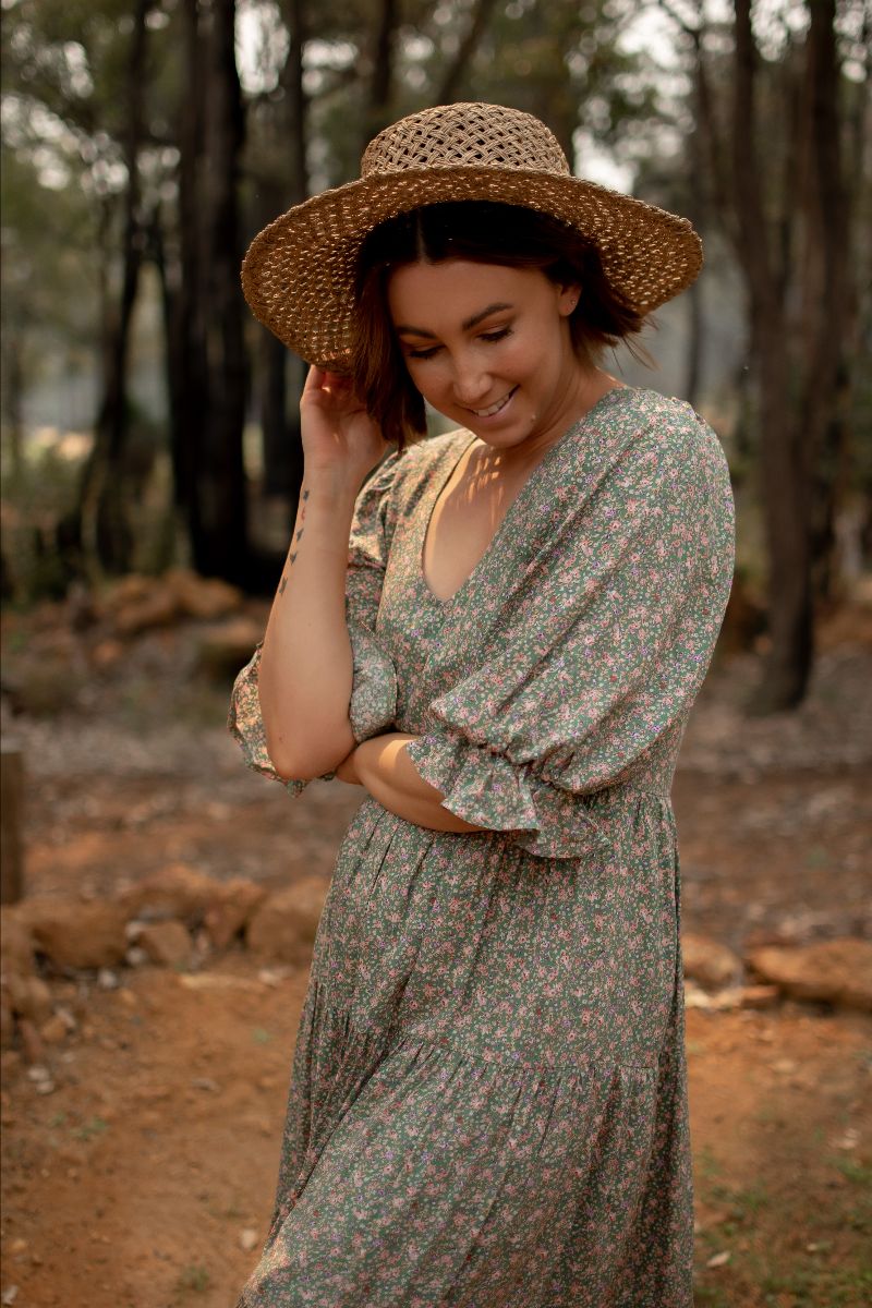 Ditsy Ruffled Tiered Dress (Green)