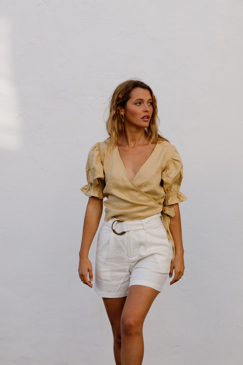 Capri Linen Top - Desert Beige
