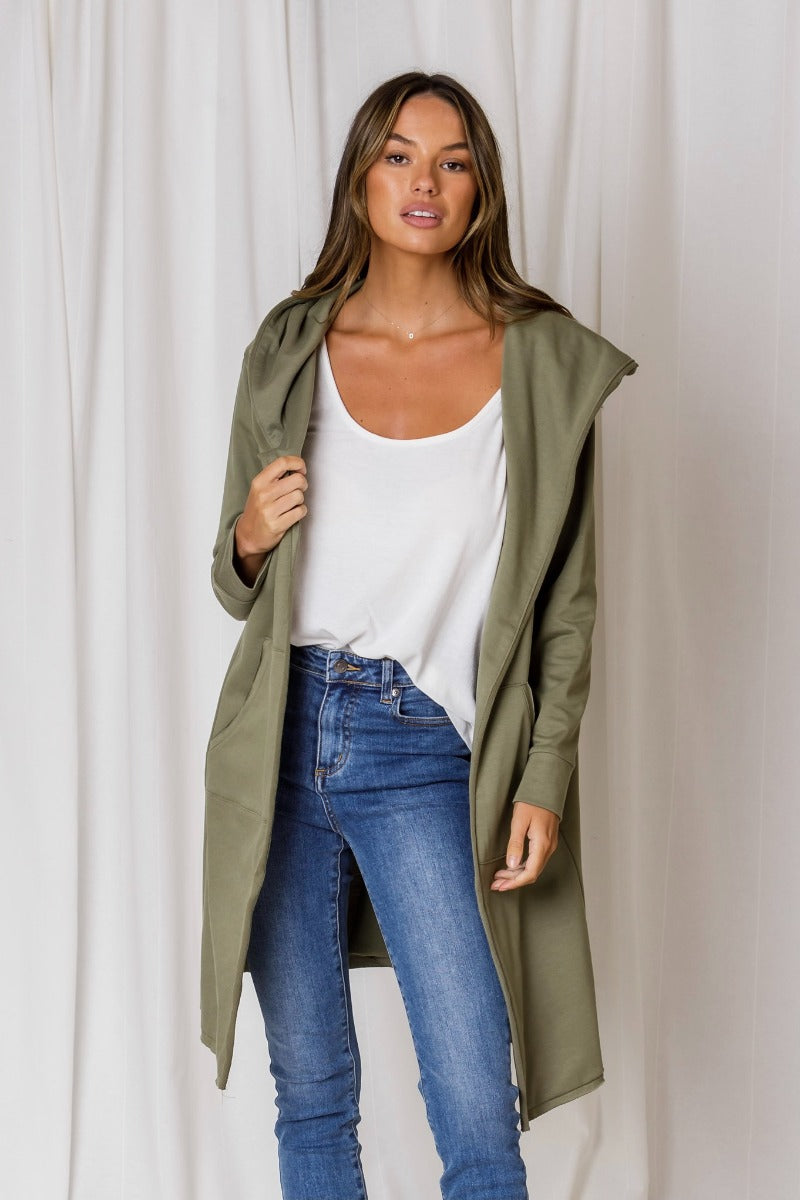 Hudson Hooded Cardi - Olive Green