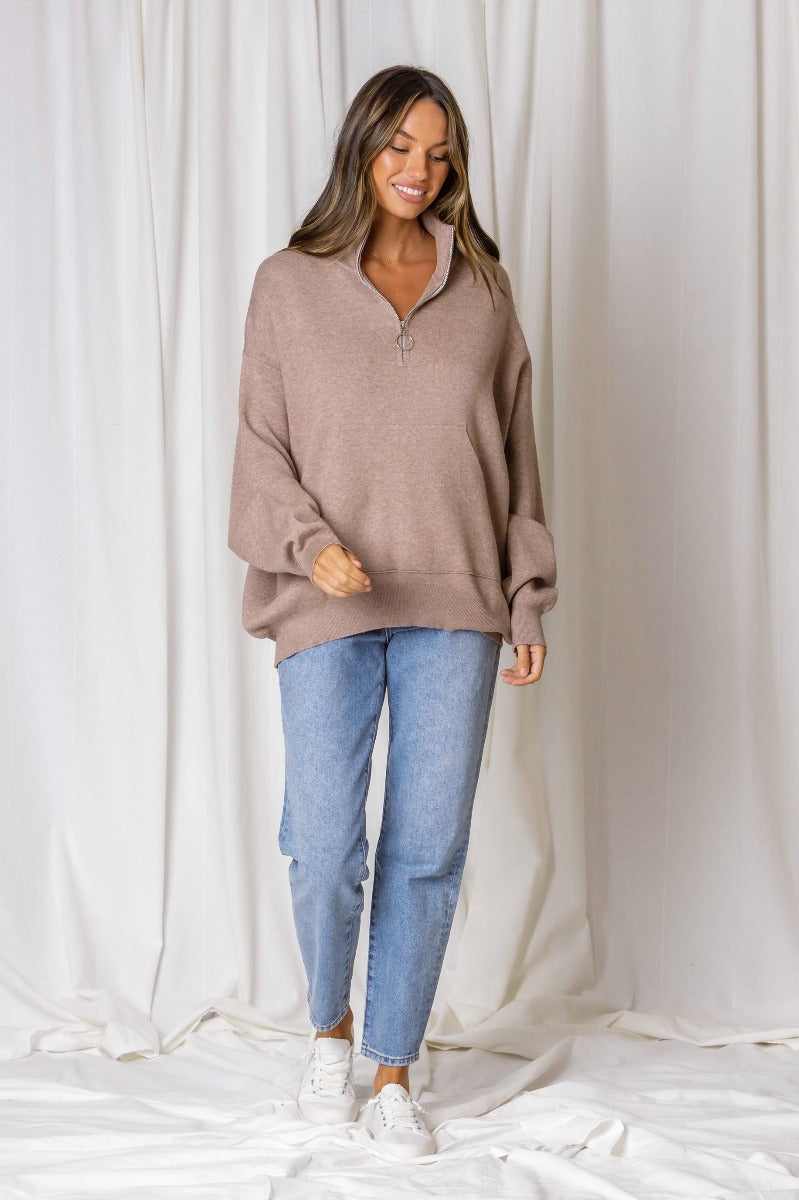 Moscow Zip Polo Knit - Mocha