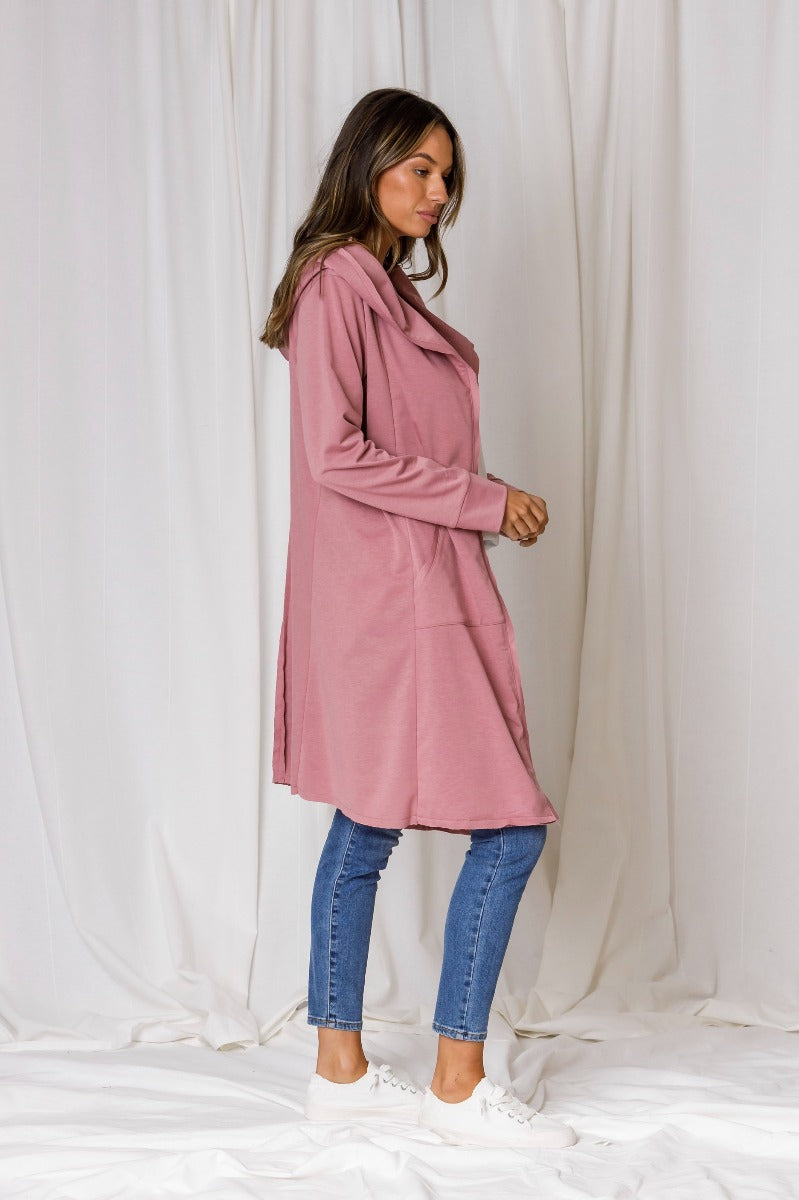 Hudson Hooded Cardi - Dusty Pink