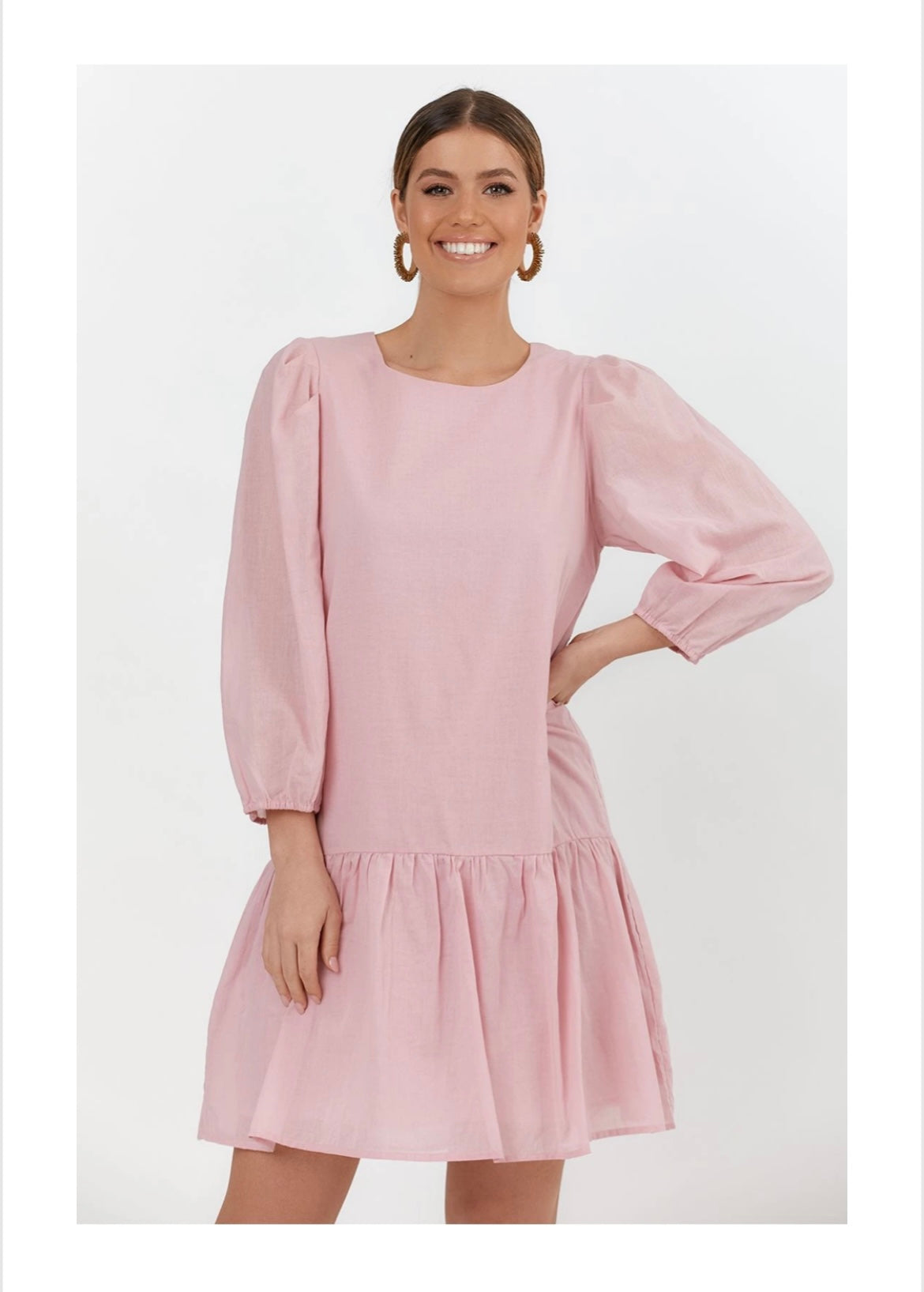 Jasmine Voile 3/4 Sleeve Dress (Pink)
