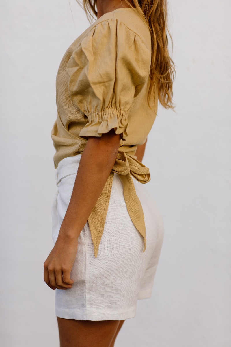 Capri Linen Top - Desert Beige
