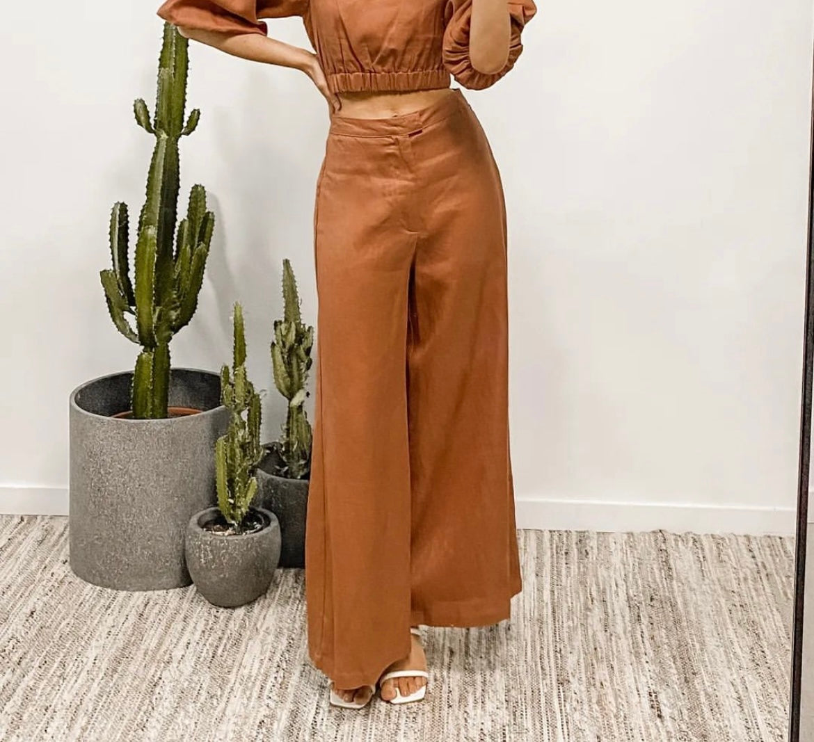 Paper Heart Petra Linen Pants - Copper