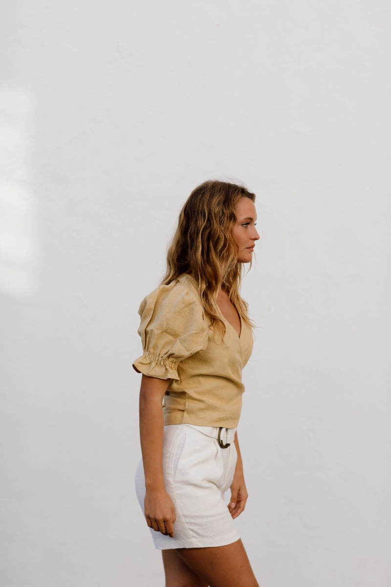Capri Linen Top - Desert Beige