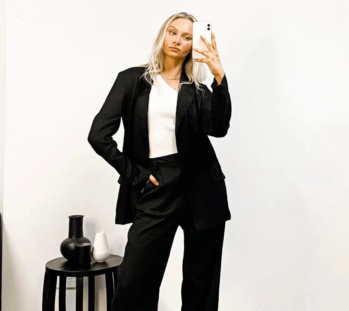 White Closet Linen Blazer - Black