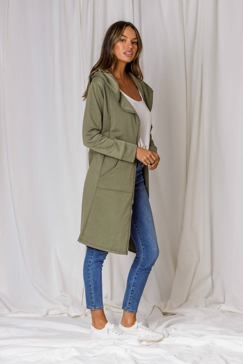 Hudson Hooded Cardi - Olive Green