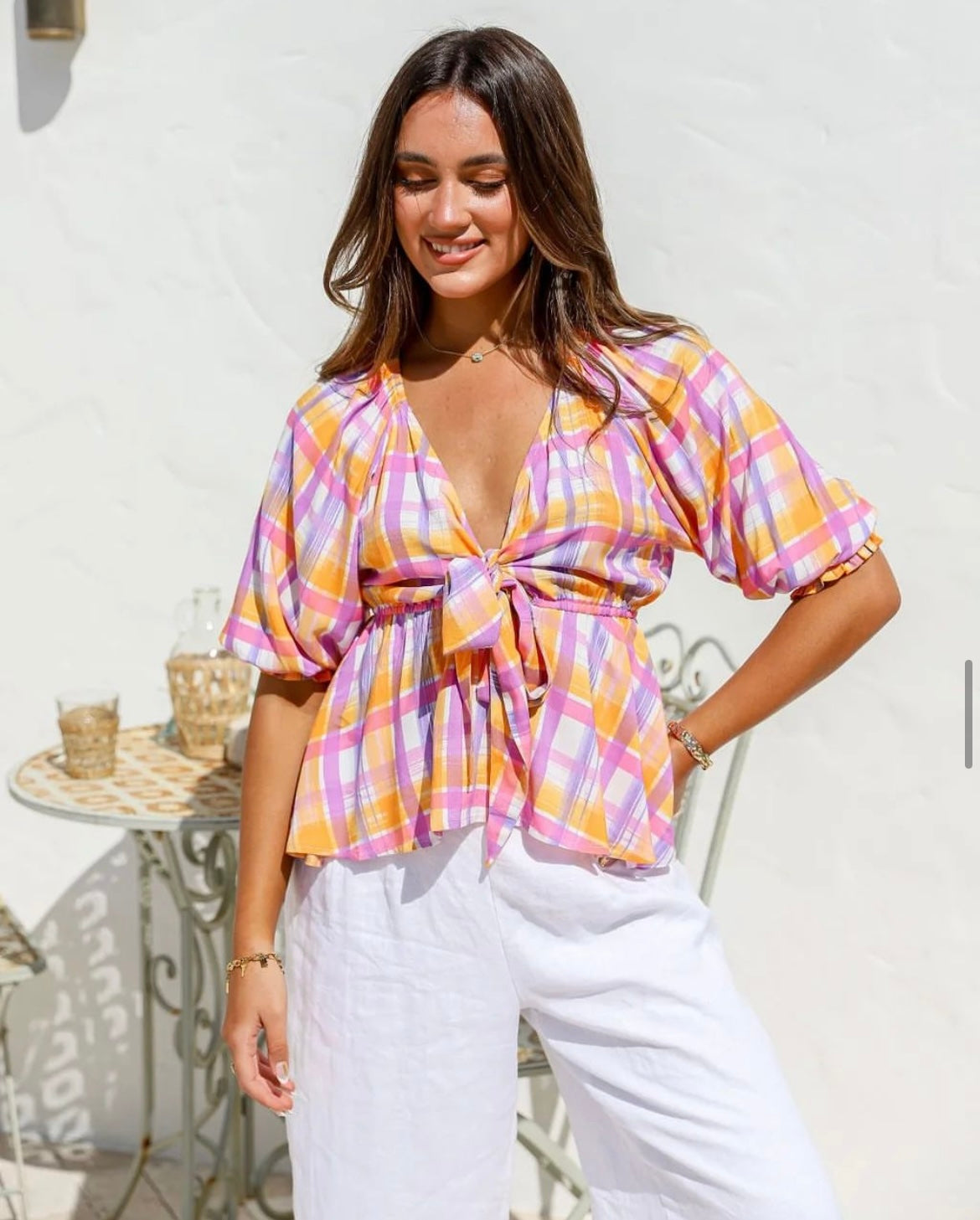 Peach Gingham Top