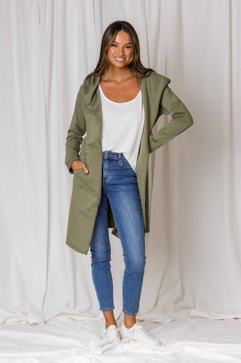 Hudson Hooded Cardi - Olive Green