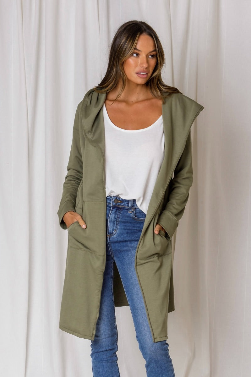 Hudson Hooded Cardi - Olive Green