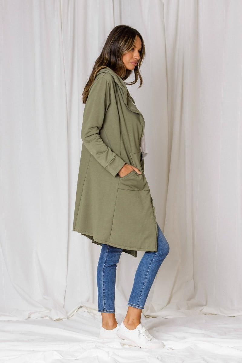 Hudson Hooded Cardi - Olive Green
