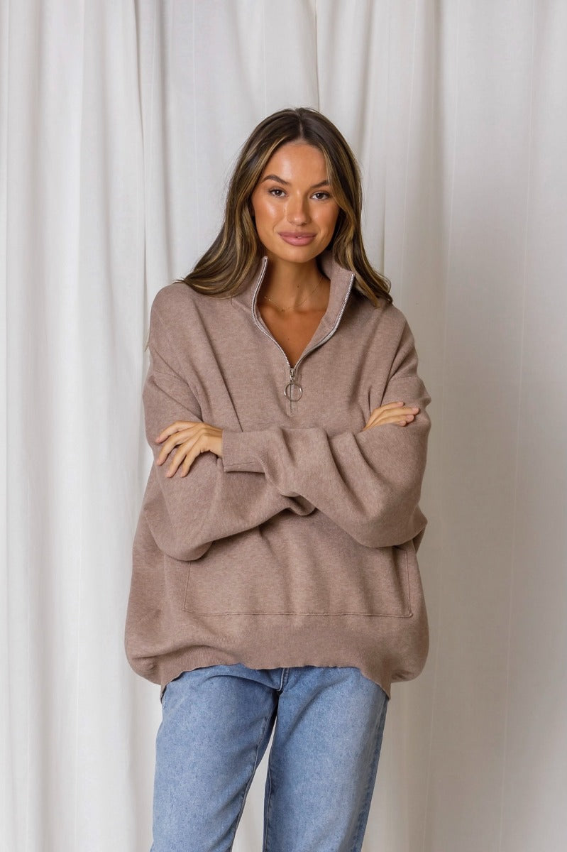 Moscow Zip Polo Knit - Mocha