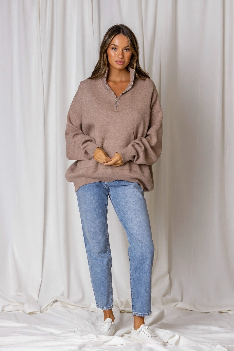 Moscow Zip Polo Knit - Mocha