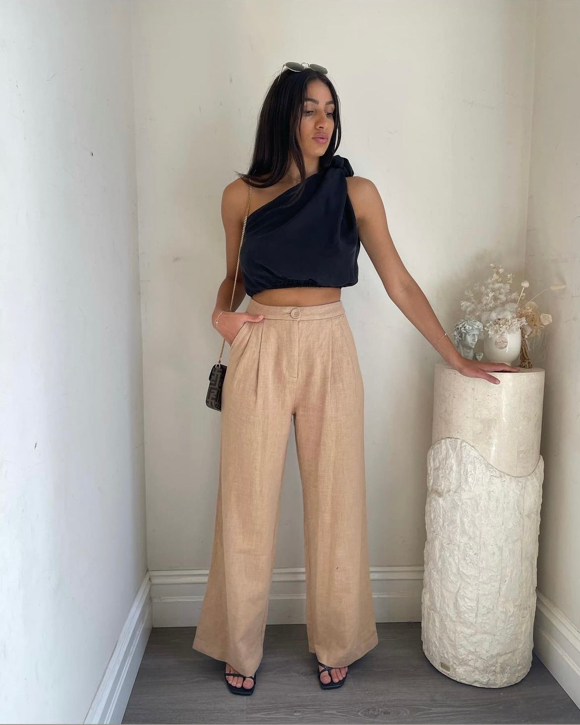 White Closet Cupro Knot Shoulder Top - Black