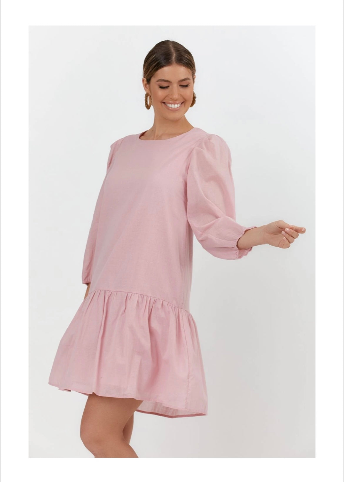 Jasmine Voile 3/4 Sleeve Dress (Pink)