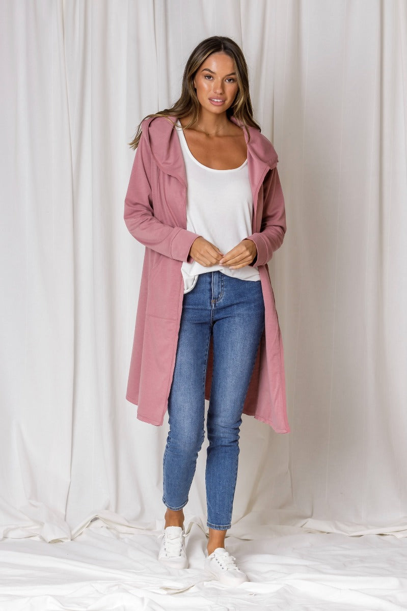 Hudson Hooded Cardi - Dusty Pink
