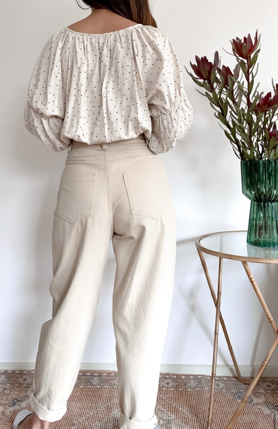 Cotton Tapered Casual Pants (Beige)