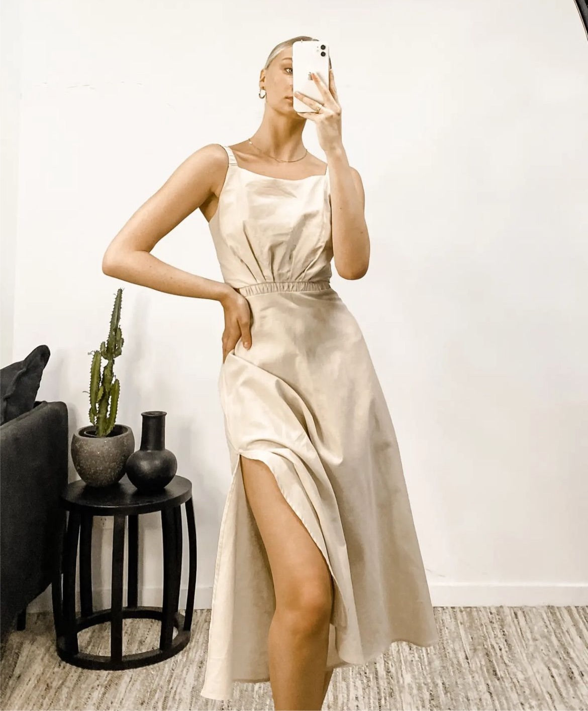 Paper Heart Linen Dress - Natural