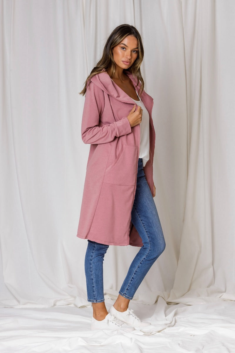 Hudson Hooded Cardi - Dusty Pink