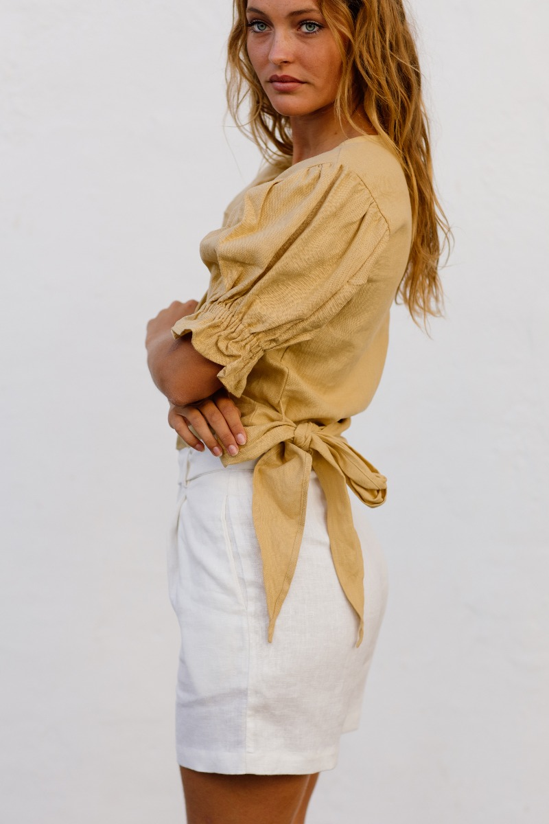 Capri Linen Top - Desert Beige