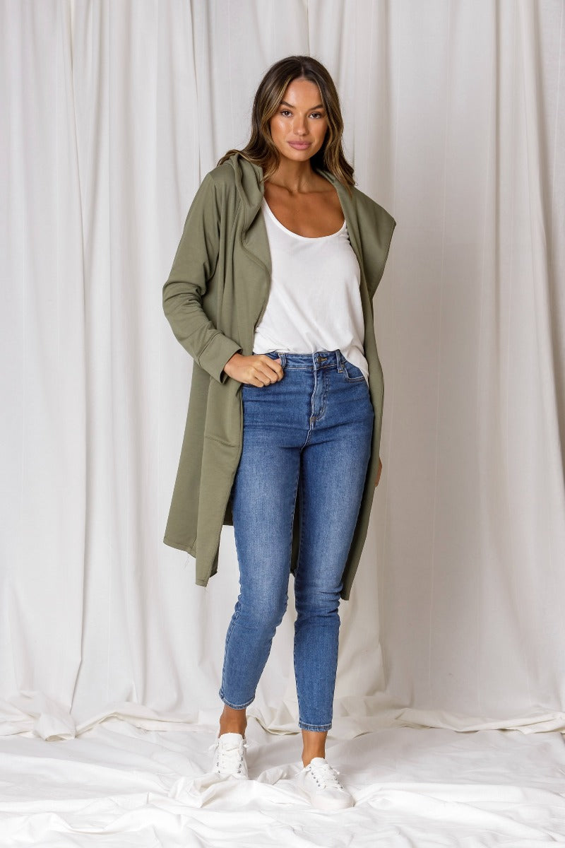 Hudson Hooded Cardi - Olive Green
