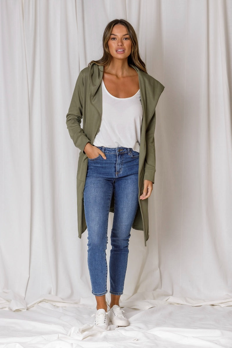 Hudson Hooded Cardi - Olive Green