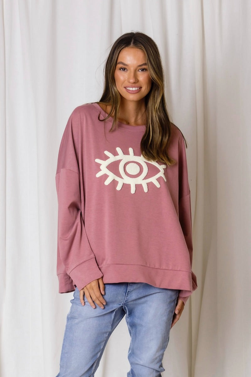 Mila Third Eye Relaxed Sweater - Rose