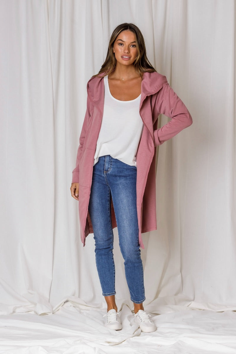 Hudson Hooded Cardi - Dusty Pink