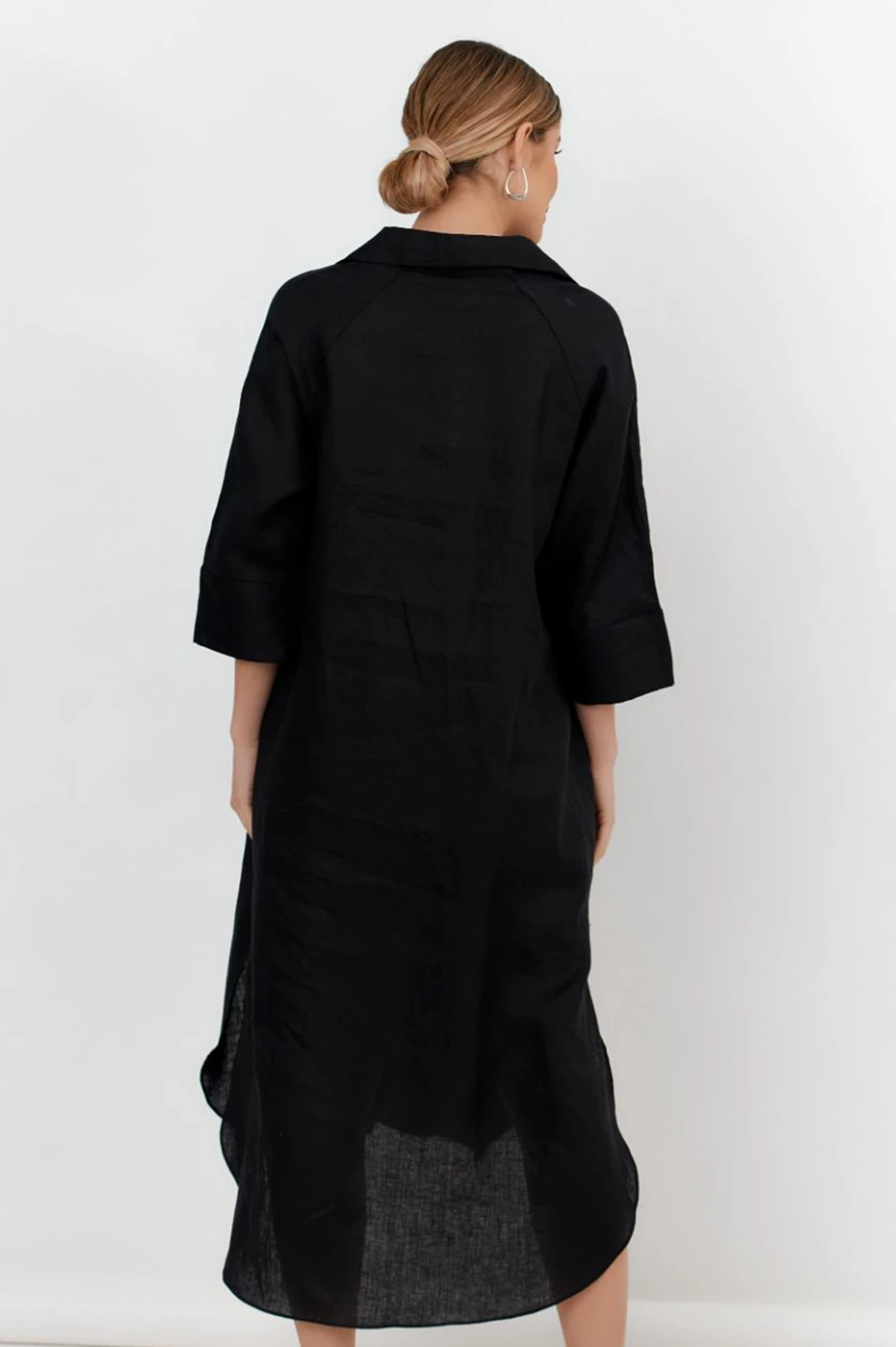 Gia Linen Shirt Dress (Black)