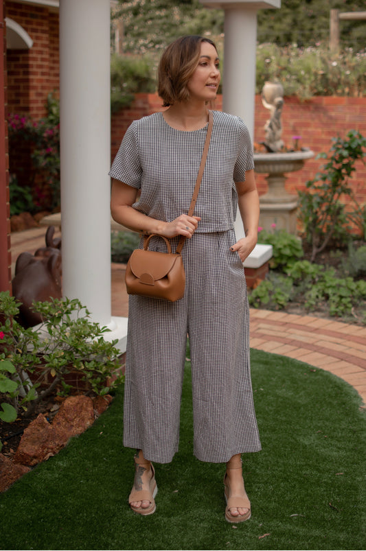 Mini Gingham Jumpsuit - Black