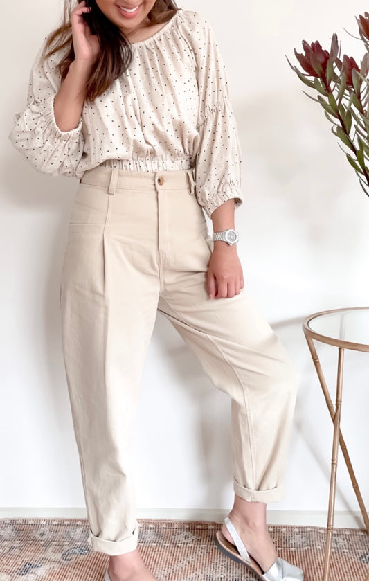 Cotton Tapered Casual Pants (Beige)