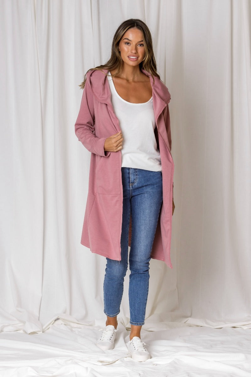 Hudson Hooded Cardi - Dusty Pink