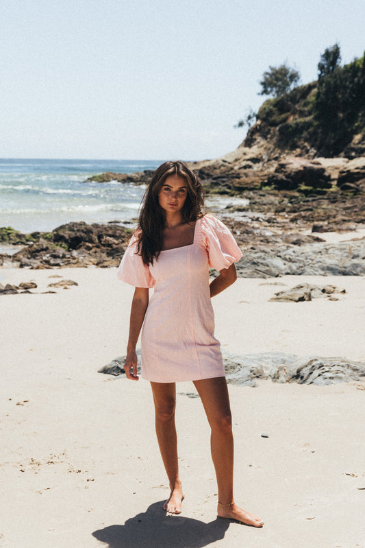 Tuscany Linen Dress - Baby Pink