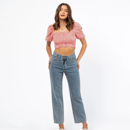 Paper Heart Cross Button Jeans - Denim