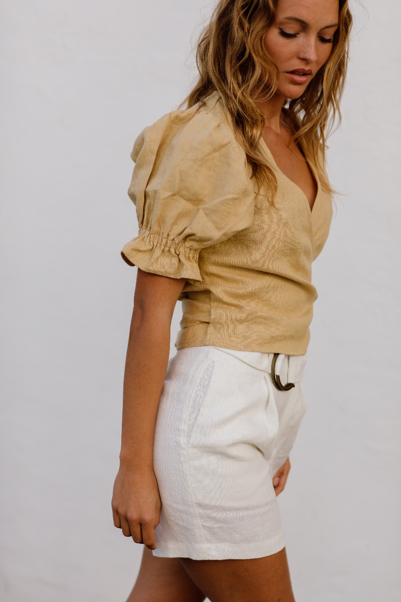 Capri Linen Top - Desert Beige