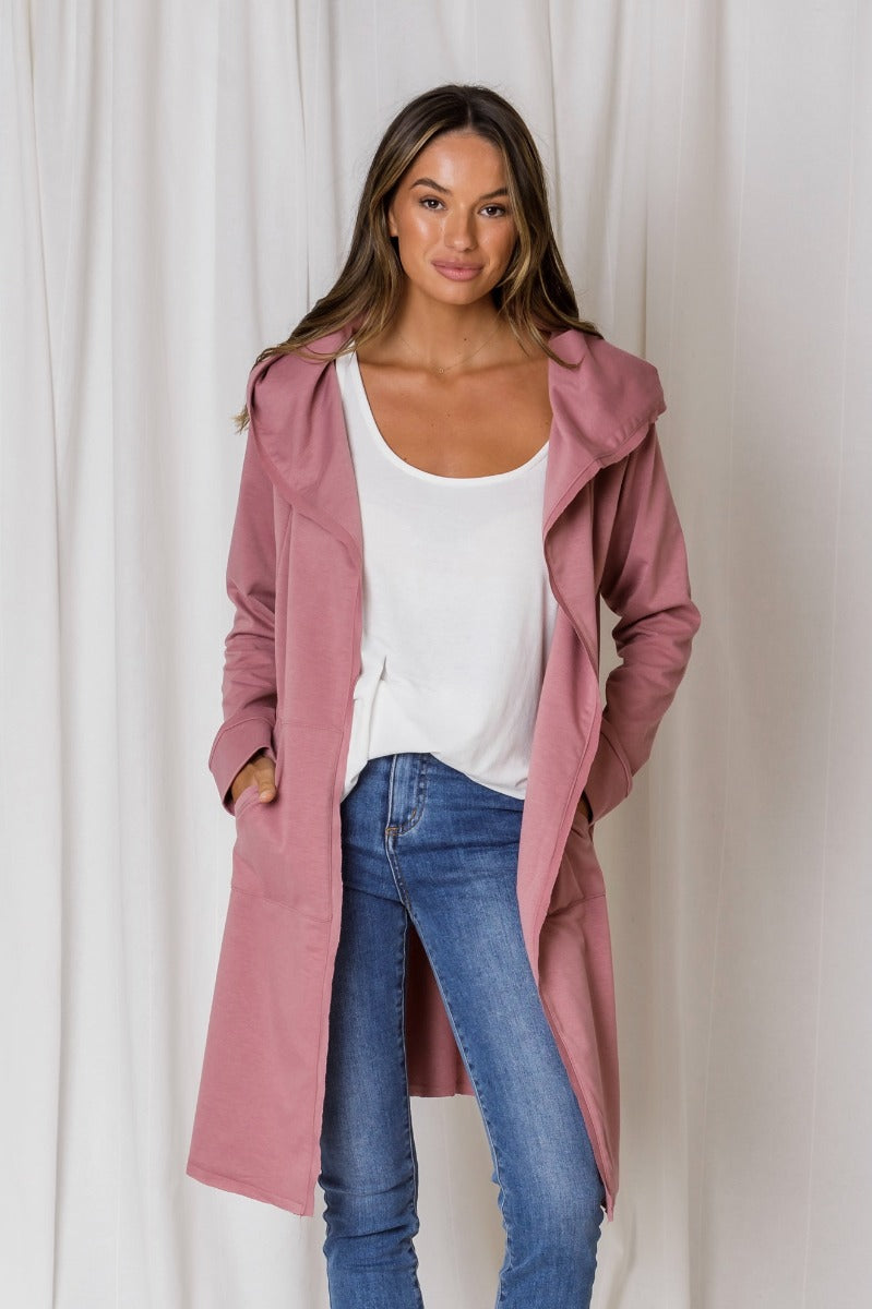 Hudson Hooded Cardi - Dusty Pink